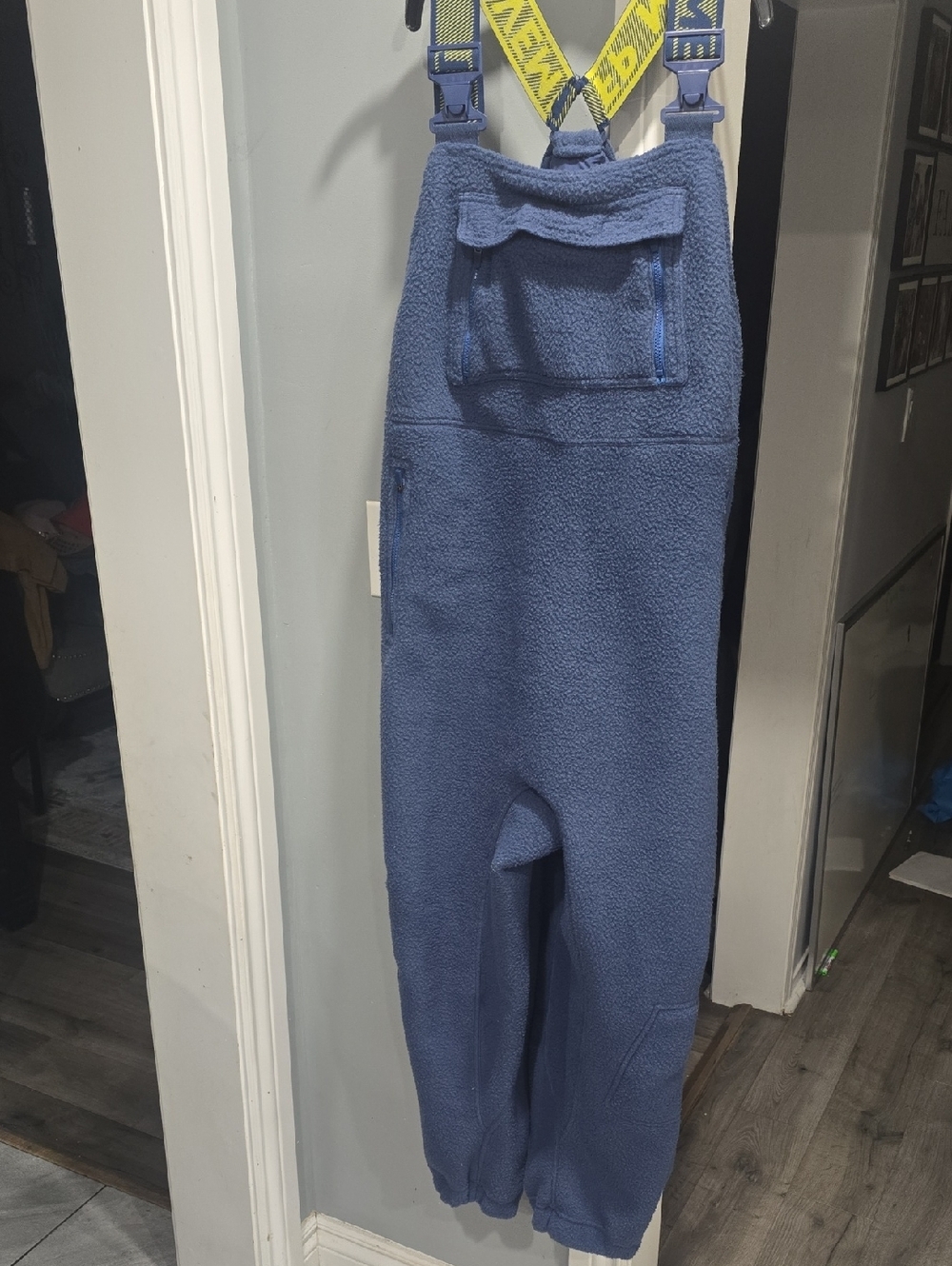 FP Movement by Free People Blue Fleece Overalls Jumpsuit with Yellow Straps